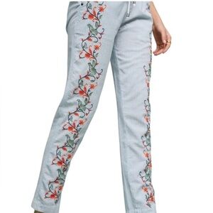 Anthropologie eze sur mer Petaled Embroidered Striped Pants Size Small